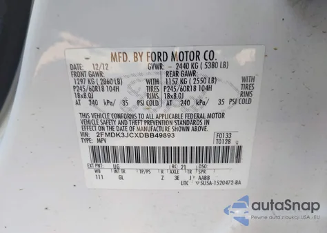 2013 Ford Edge Sel from USA, damaged, VIN 2FMDK3JCXDBB49893